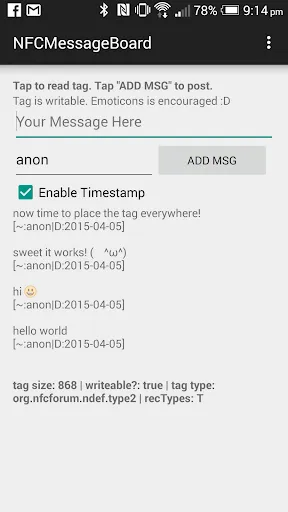 NFC Message Board Screenshots