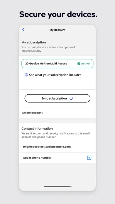 Tangkapan skrin Brightspeed Security by McAfee