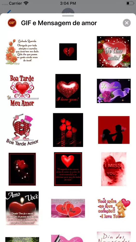 Captures d'écran de GIF e Mensagem de amor