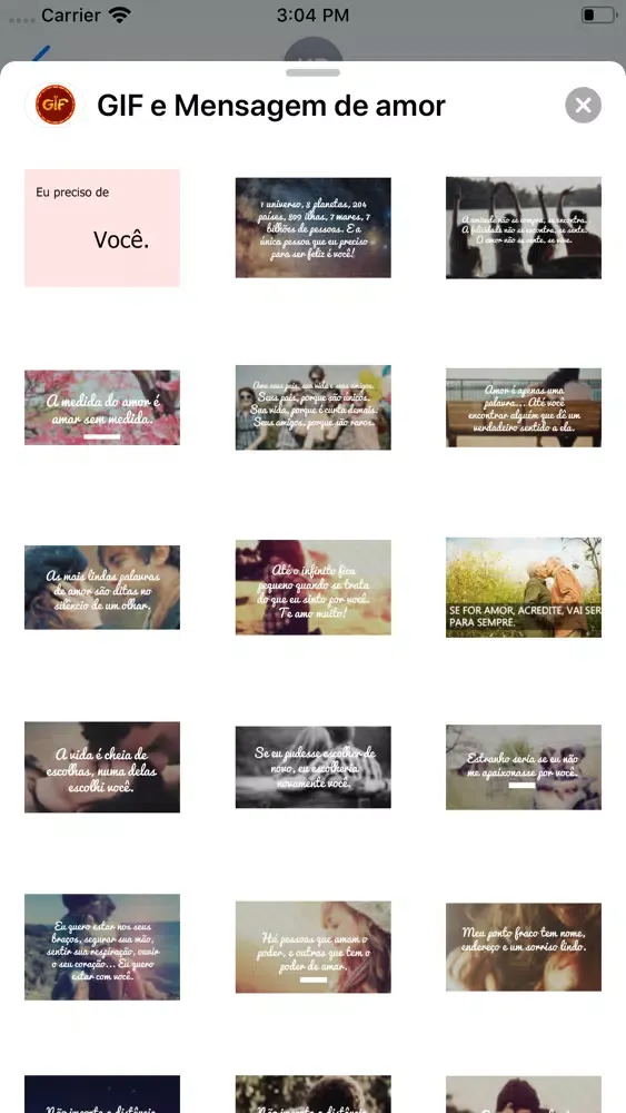 Captures d'écran de GIF e Mensagem de amor