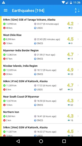 Zrzuty ekranu Earthquake + Alerts, Map & Inf