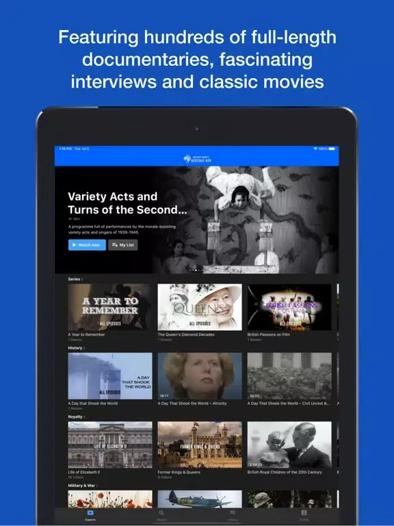 Tangkapan skrin British Pathé's Heritage Hub iPad 