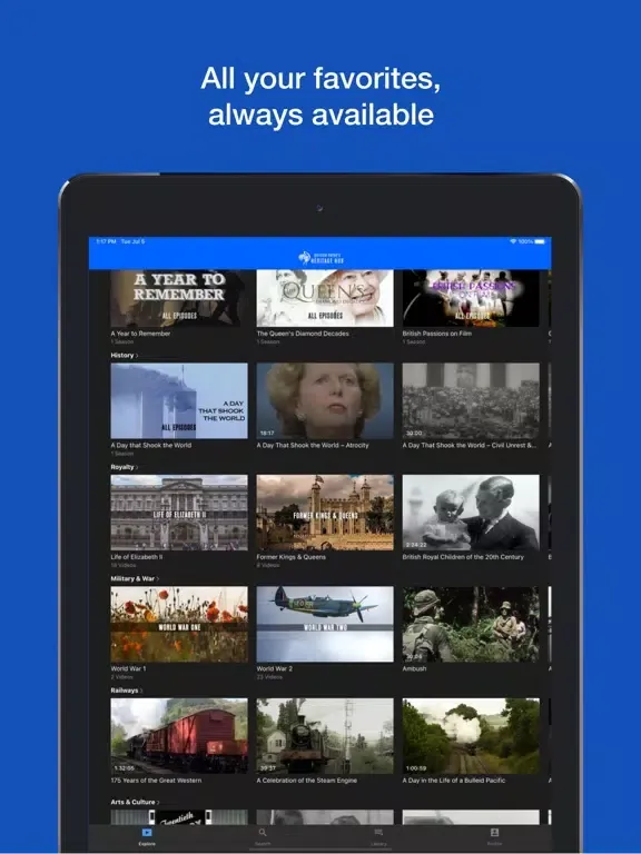 Tangkapan skrin British Pathé's Heritage Hub iPad 
