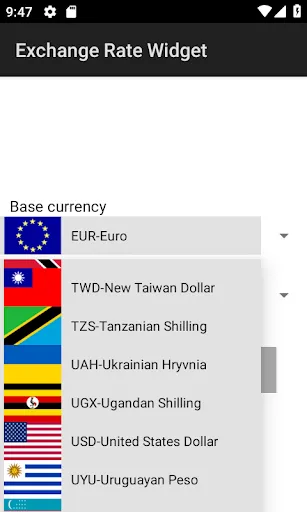 Zrzuty ekranu Exchange Rate Widget