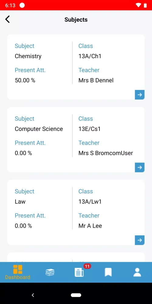 Bromcom Student App Screenshots