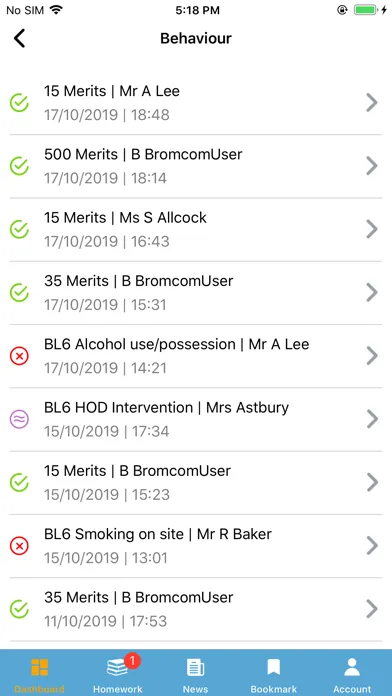 Zrzuty ekranu Bromcom Student App