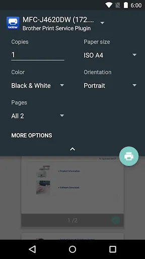 Tangkapan layar Brother Print Service Plugin