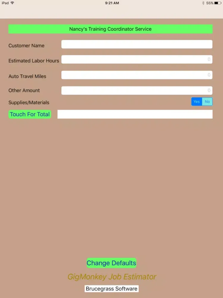 GigMonkey Job Estimator iPad 應用截圖