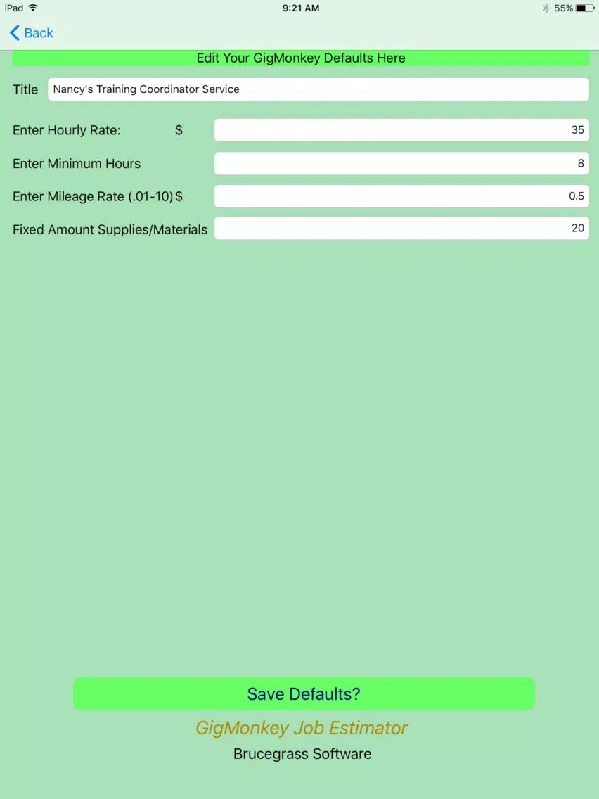 Screenshot di GigMonkey Job Estimator iPad 
