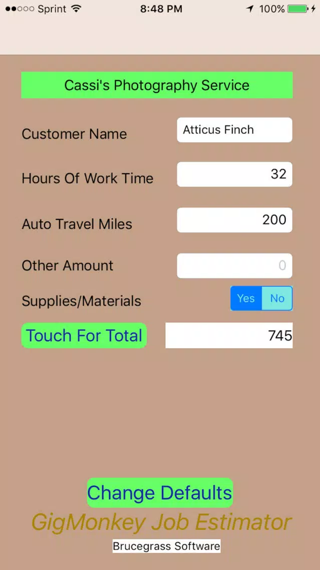 Screenshot di GigMonkey Job Estimator