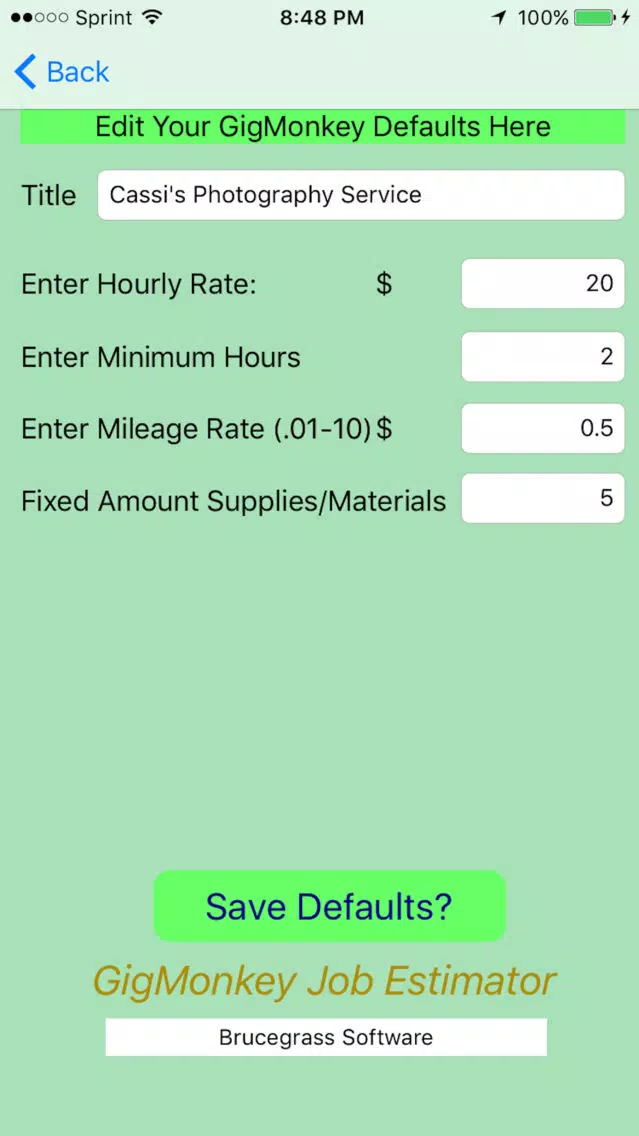 Screenshot di GigMonkey Job Estimator