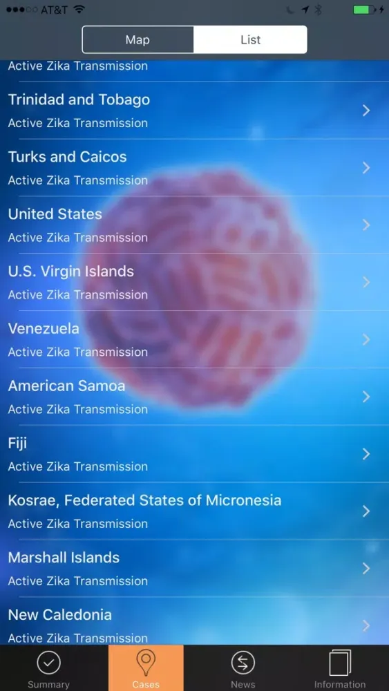 Tangkapan skrin Zika Tracker