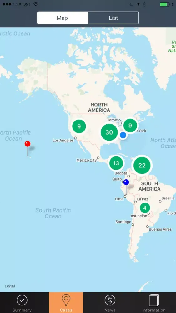 Tangkapan skrin Zika Tracker