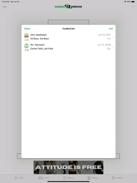 Baseball Showcase App iPad  স্ক্রিনশট
