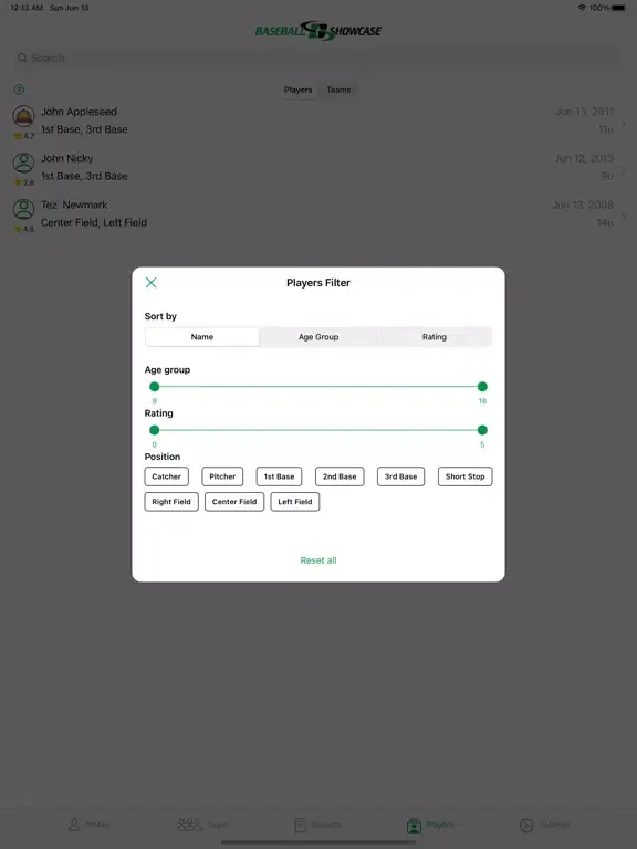 Baseball Showcase App iPad  স্ক্রিনশট