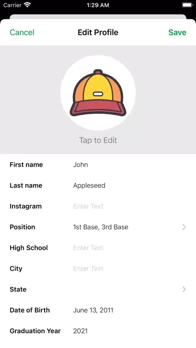 Baseball Showcase App স্ক্রিনশট