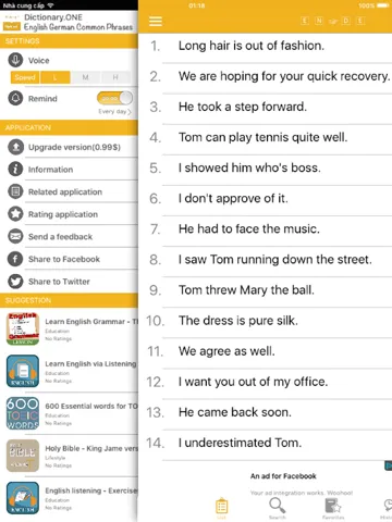 English - German Common Phrases iPad  Screenshots