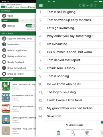 English - Italian Common Phrases iPad  Screenshots
