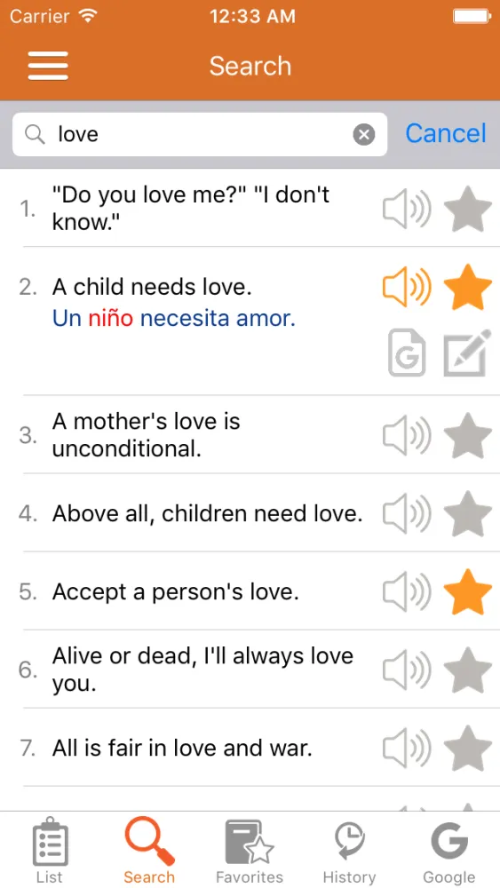 English - Spanish Common Phrases Screenshots