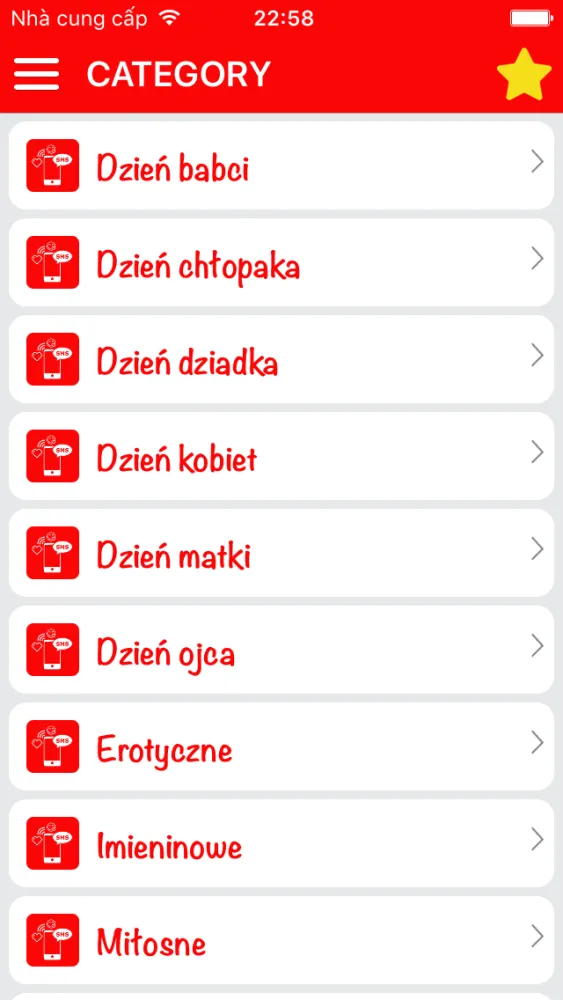 Tangkapan skrin SMS Template Collection (Polish) - Send emotional message to the family, friends and loved ones.