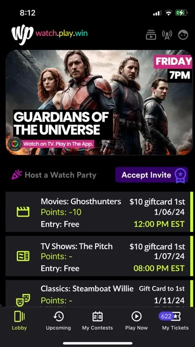Tangkapan skrin Watch Party - Watch.Play.Win!