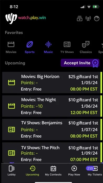 Tangkapan skrin Watch Party - Watch.Play.Win!