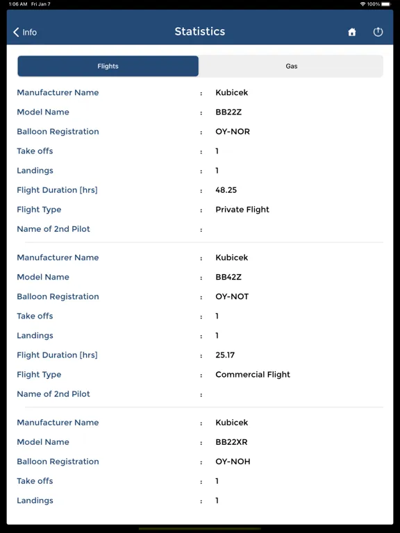 Ảnh chụp màn hình của EASA Balloon Logbook iPad 