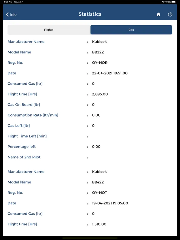 Ảnh chụp màn hình của EASA Balloon Logbook iPad 