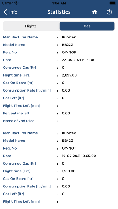 Ảnh chụp màn hình của EASA Balloon Logbook