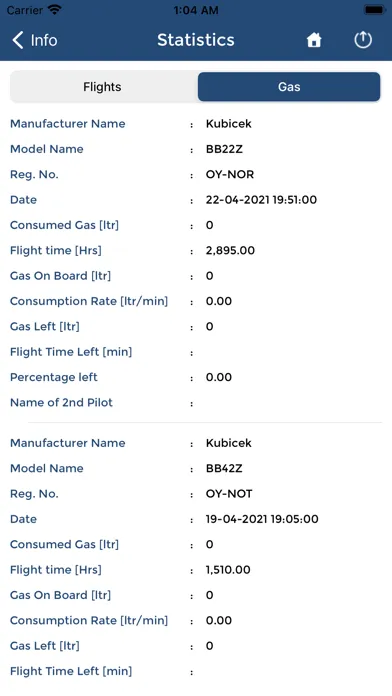 Ảnh chụp màn hình của EASA Balloon Logbook