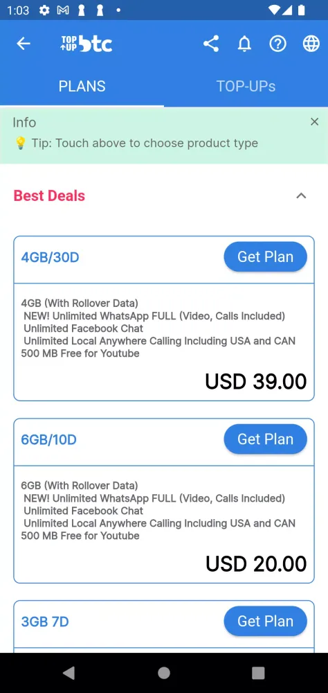 Topup BTC Screenshots