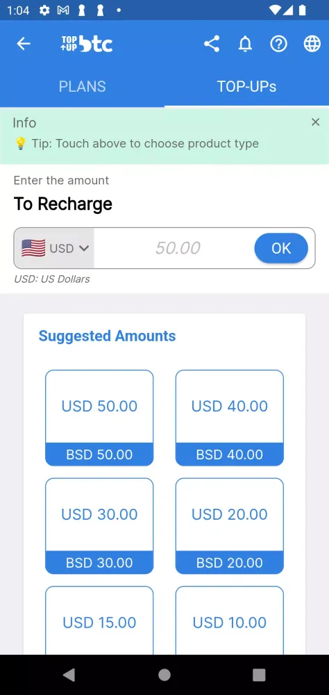 Topup BTC Screenshots
