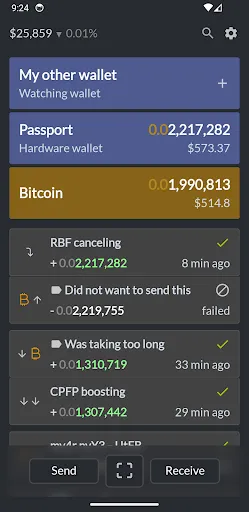 SBW: Simple Bitcoin Wallet Screenshots