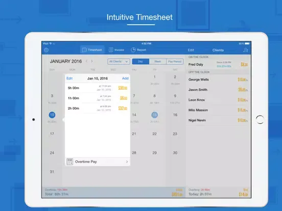 Hours Keeper Pro - Timesheet, Tracking & Billing iPad 应用截图