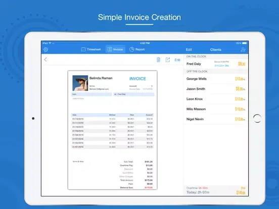 Hours Keeper Pro - Timesheet, Tracking & Billing iPad 应用截图