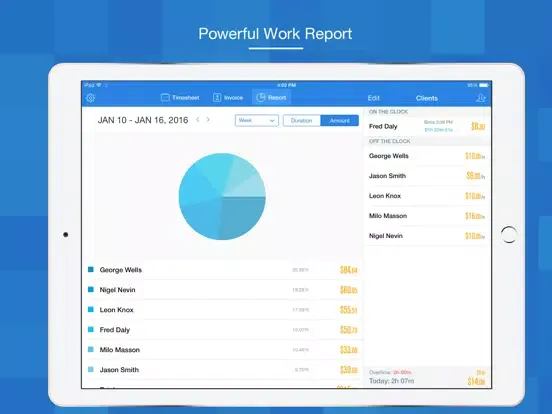 Hours Keeper Pro - Timesheet, Tracking & Billing iPad 应用截图