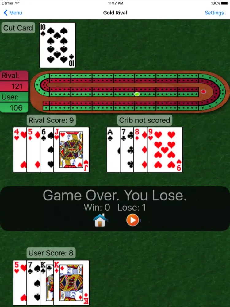 Capturas de tela do BTO Cribbage iPad 