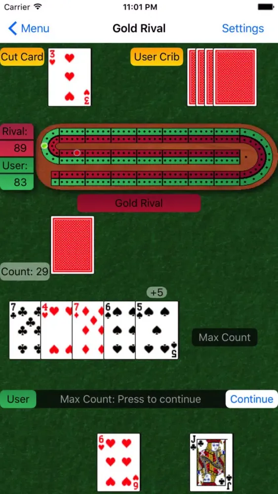 Capturas de tela do BTO Cribbage