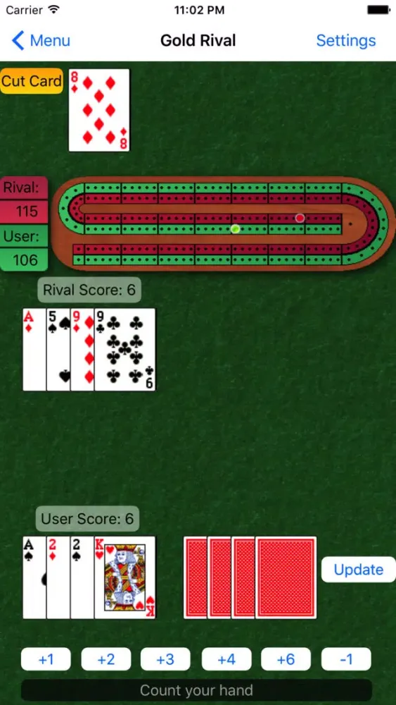 Capturas de tela do BTO Cribbage