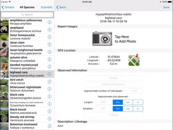 EDDMapS Ontario iPad  سکرین شاٹس