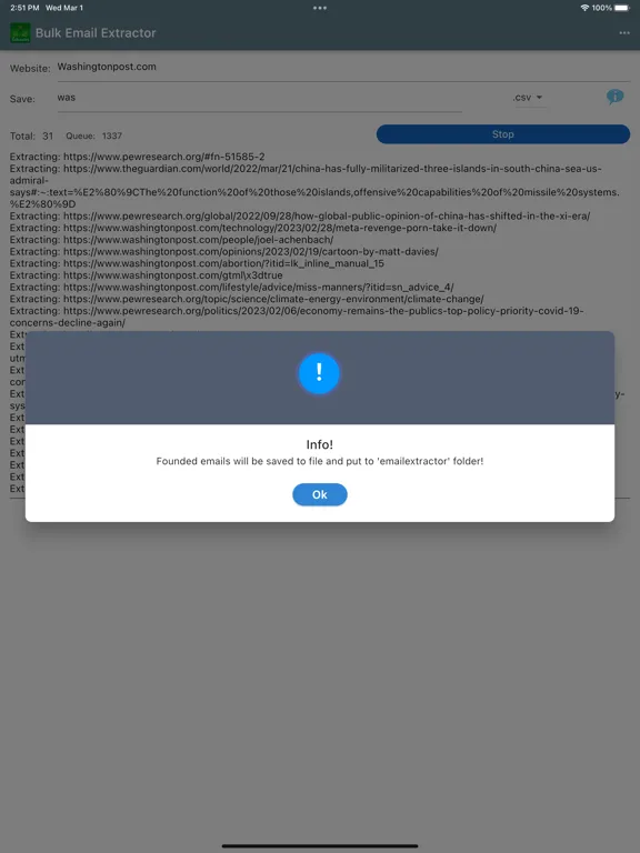 Bulk Email Extractor iPad  Screenshots