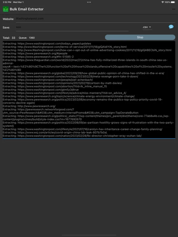 Bulk Email Extractor iPad  Screenshots