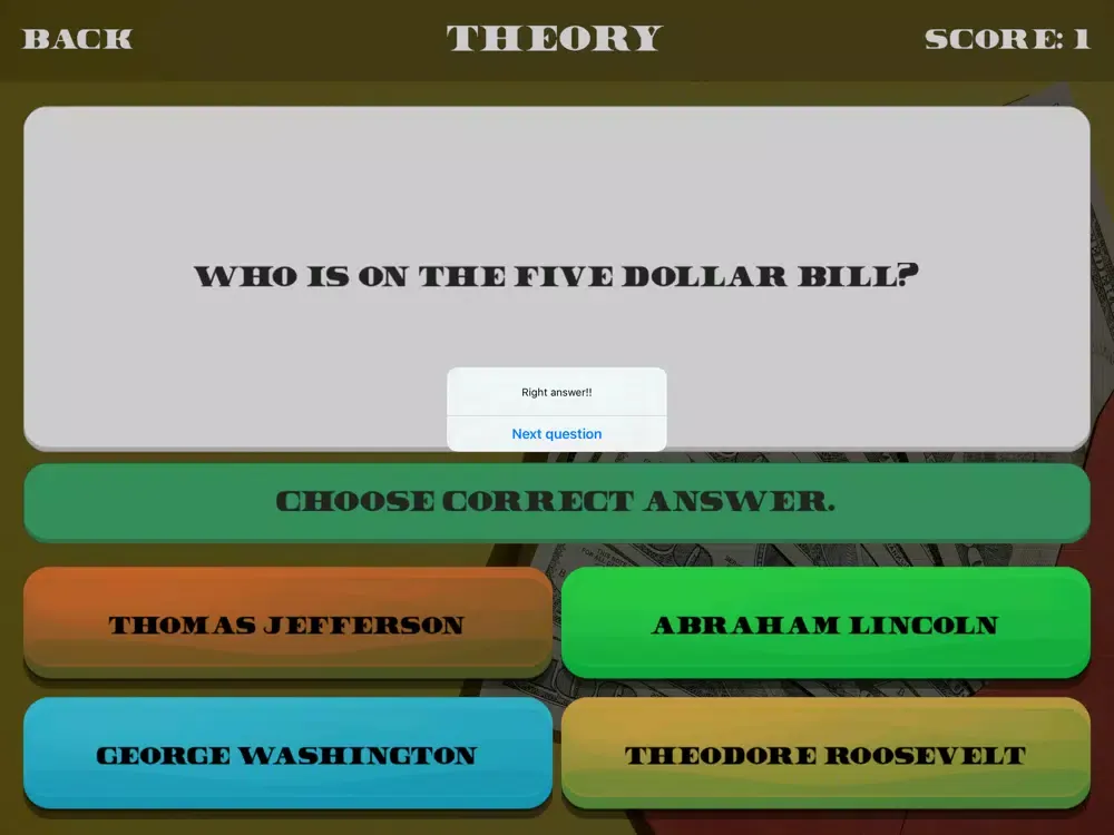 Ảnh chụp màn hình của BUM Money Quiz iPad 
