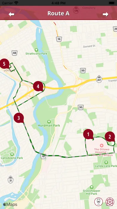 Tangkapan skrin BusWhere for uOttawa