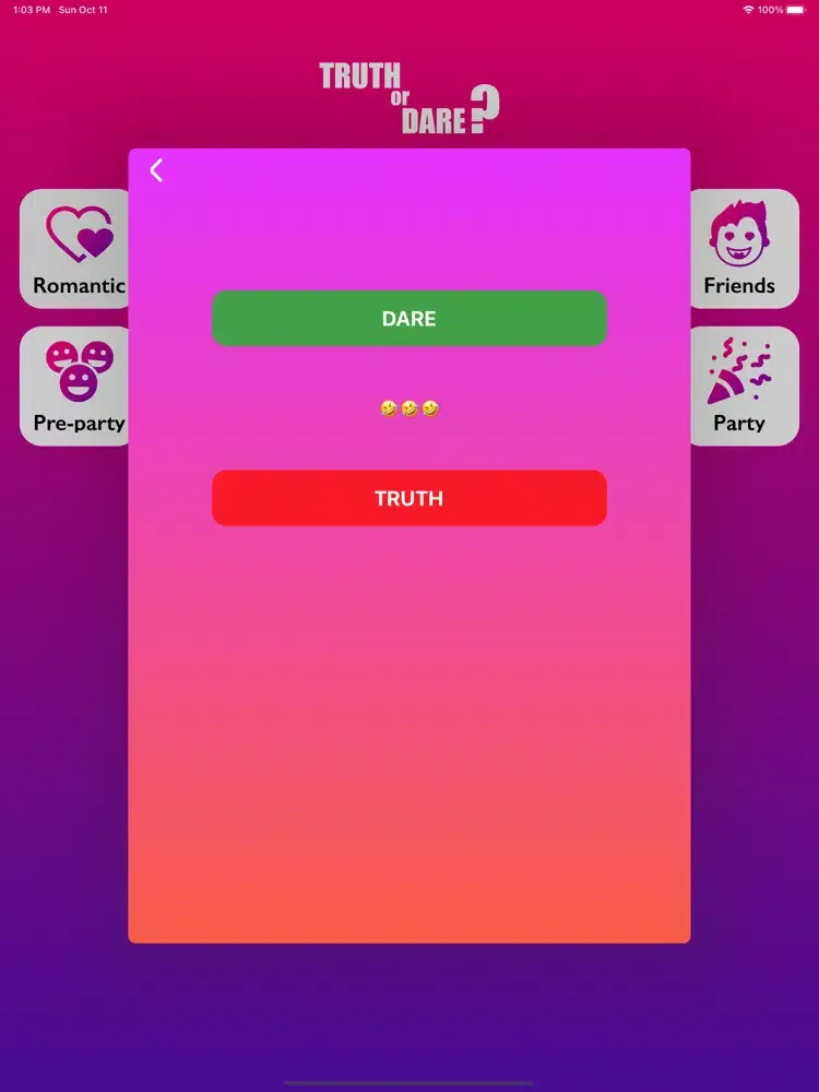 Capturas de pantalla de Truth or Dare for Teens Adults iPad 