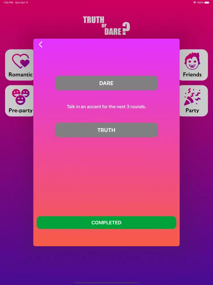 Capturas de pantalla de Truth or Dare for Teens Adults iPad 
