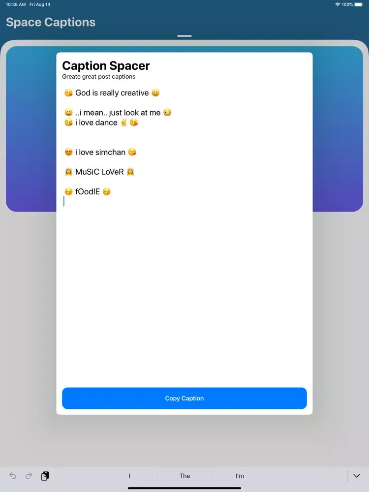 Tangkapan layar Space Caption Insta Line Break iPad 