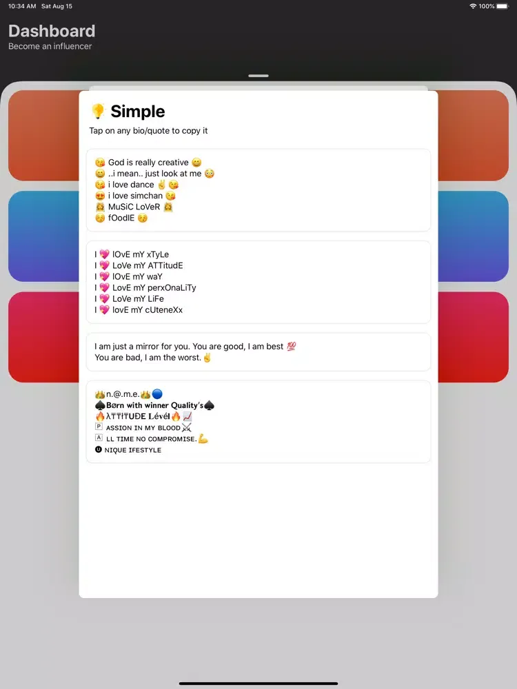 Tangkapan layar Space Caption Insta Line Break iPad 