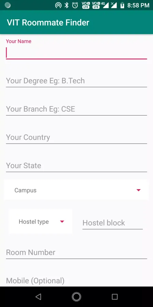 VIT Freshers Roomie Finder Ekran Görüntüleri
