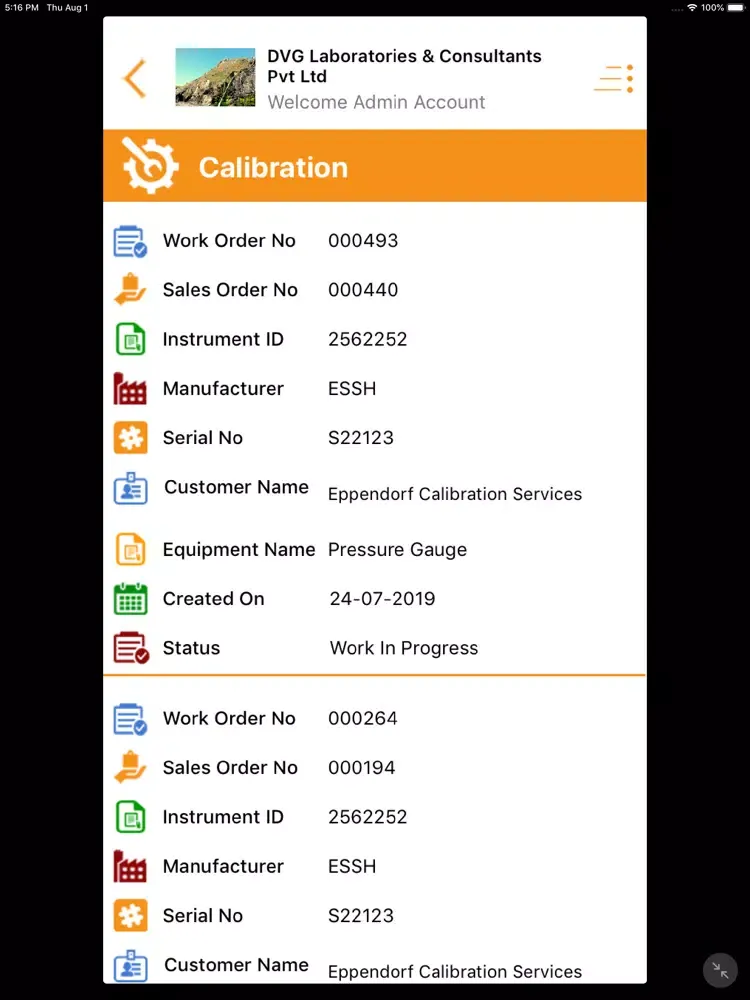 CAL LIMS iPad  Screenshots